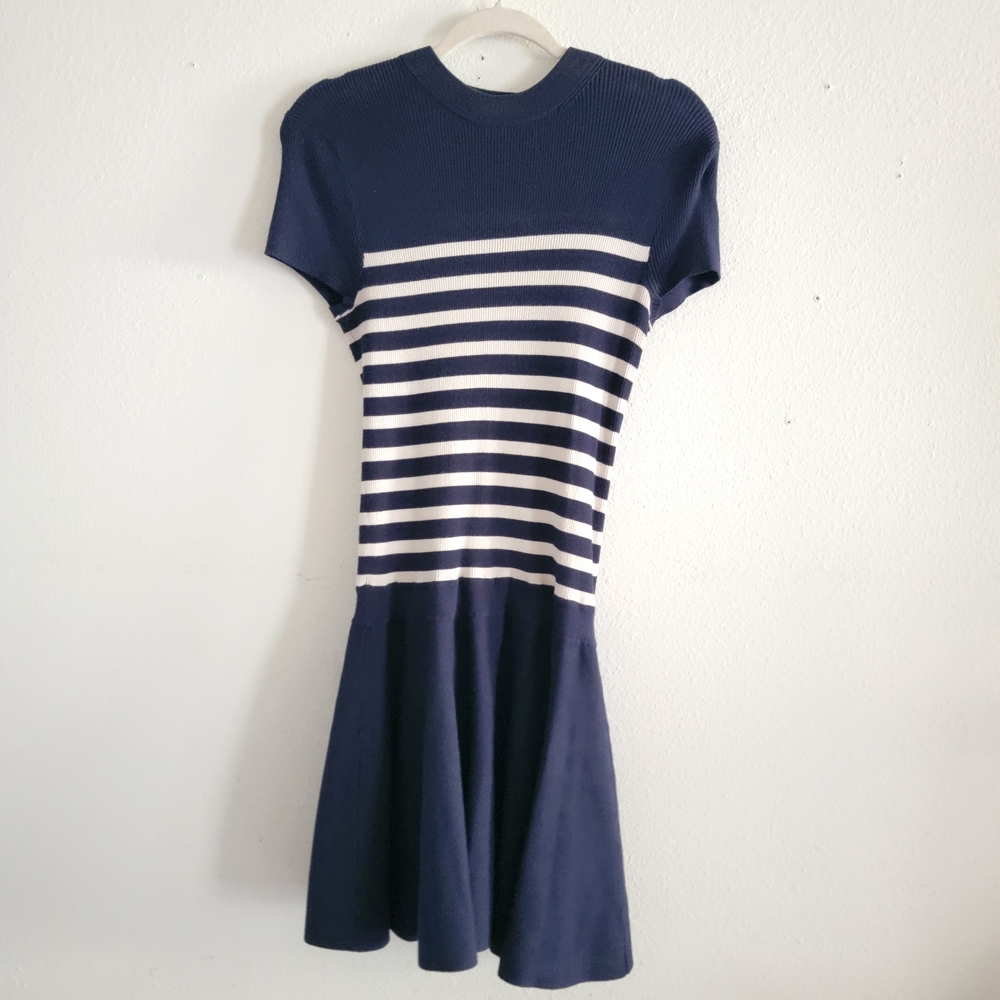 Ralph Lauren navy and white striped knit Circle dress LARGE